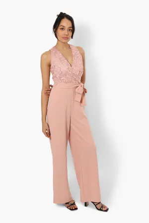 Limite Belted Lace Sequin Jumpsuit - Pink