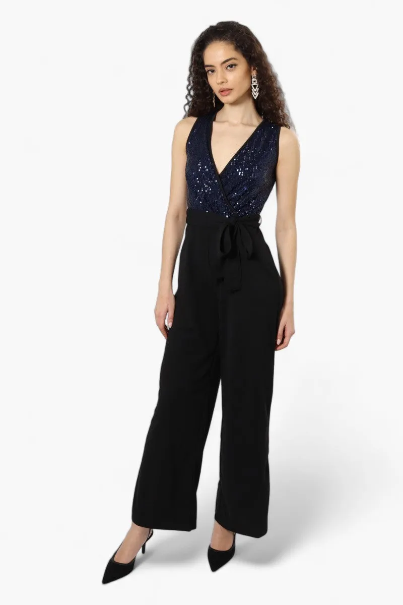 Limite Belted Sequin Top Jumpsuit - Navy