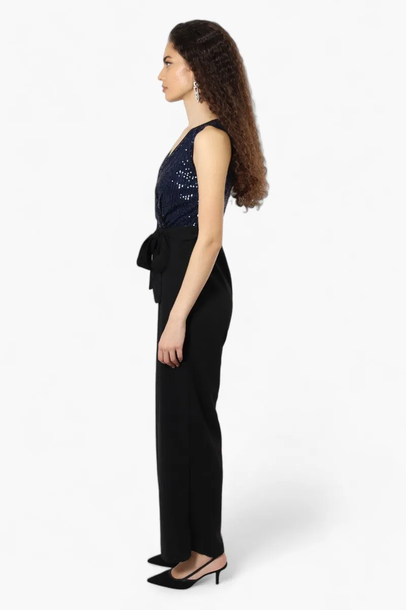 Limite Belted Sequin Top Jumpsuit - Navy