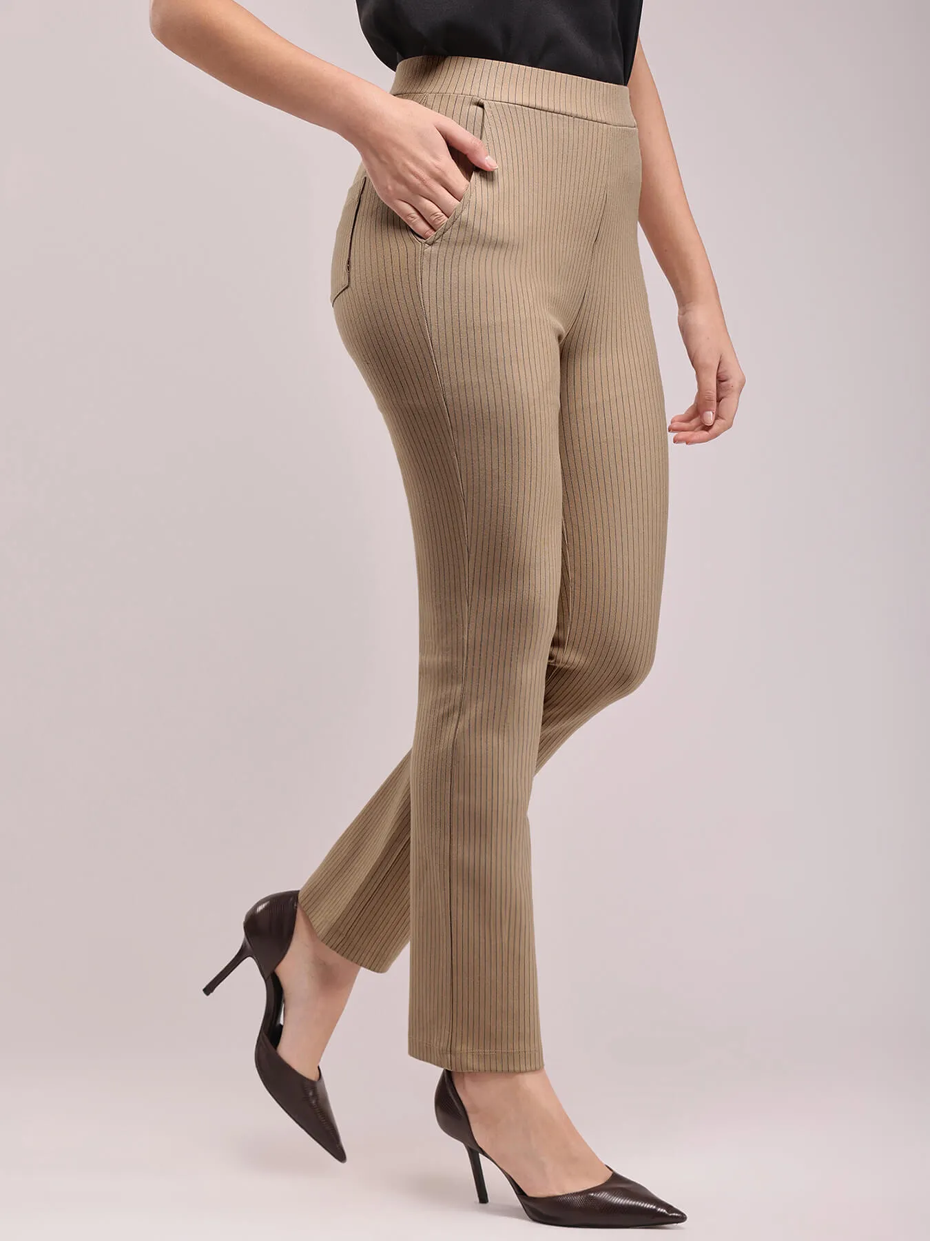 LivIn Striped Bootcut Pants - Beige