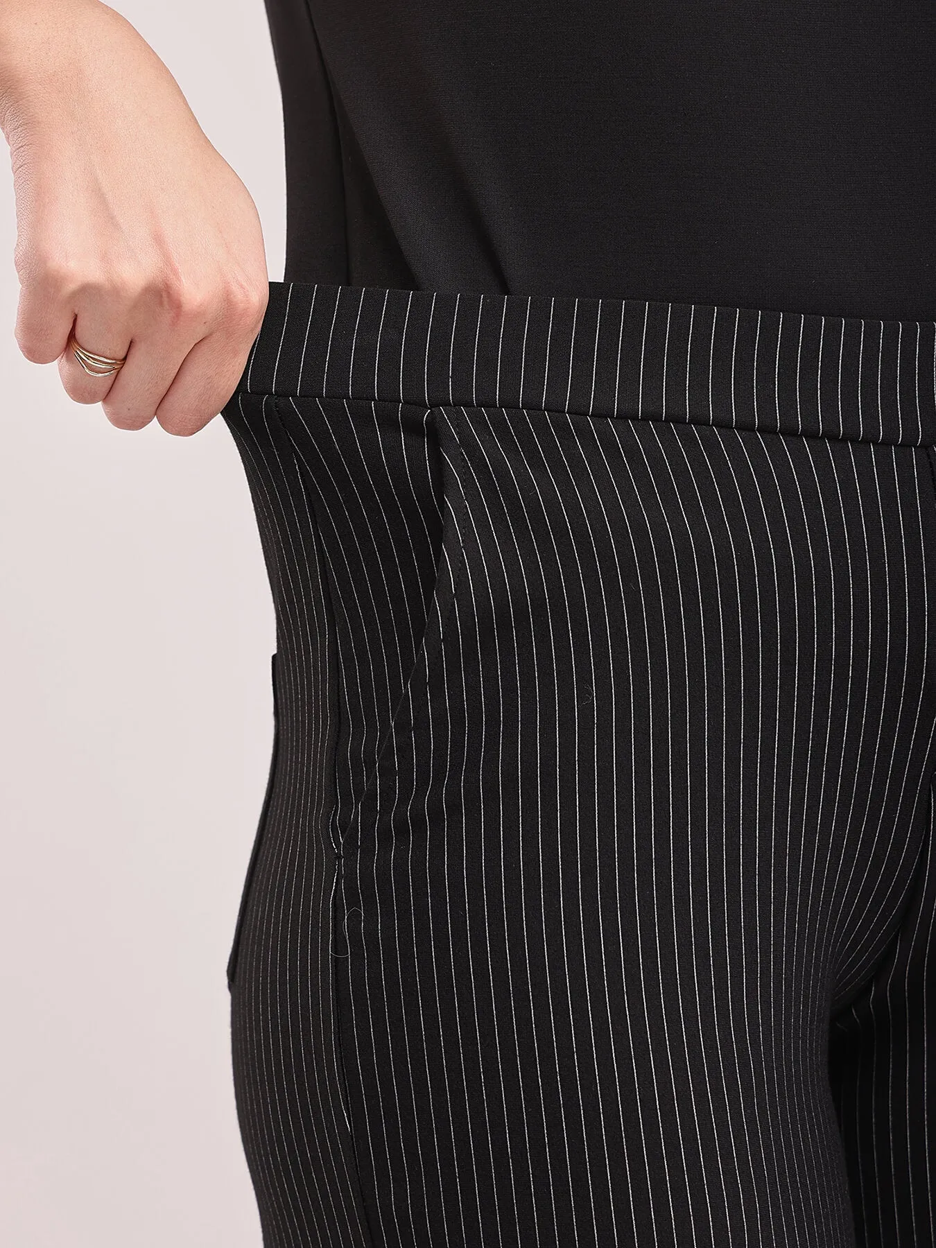 LivIn Striped Wide Leg Pants - Black