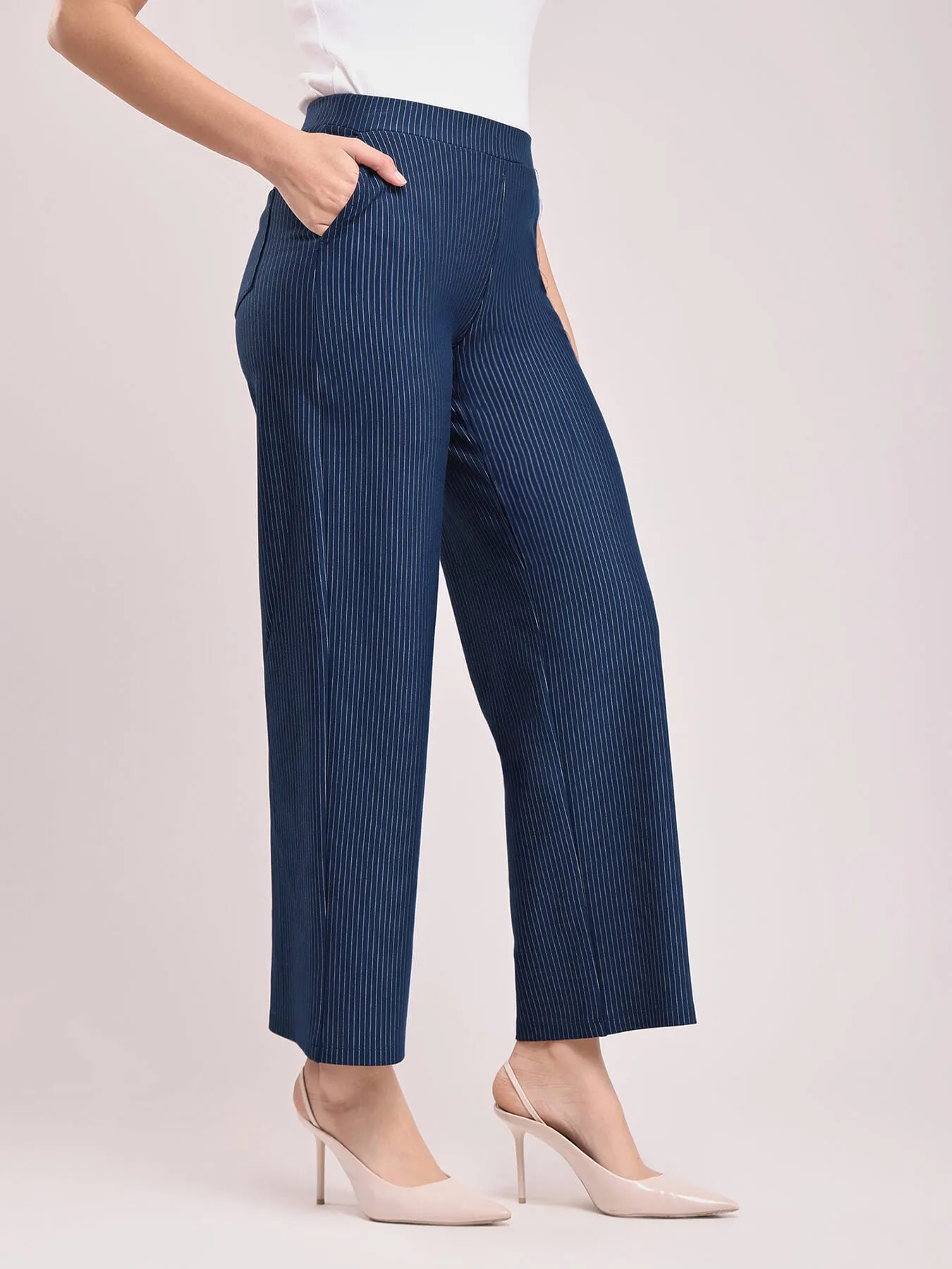 LivIn Striped Wide Leg Pants - Navy