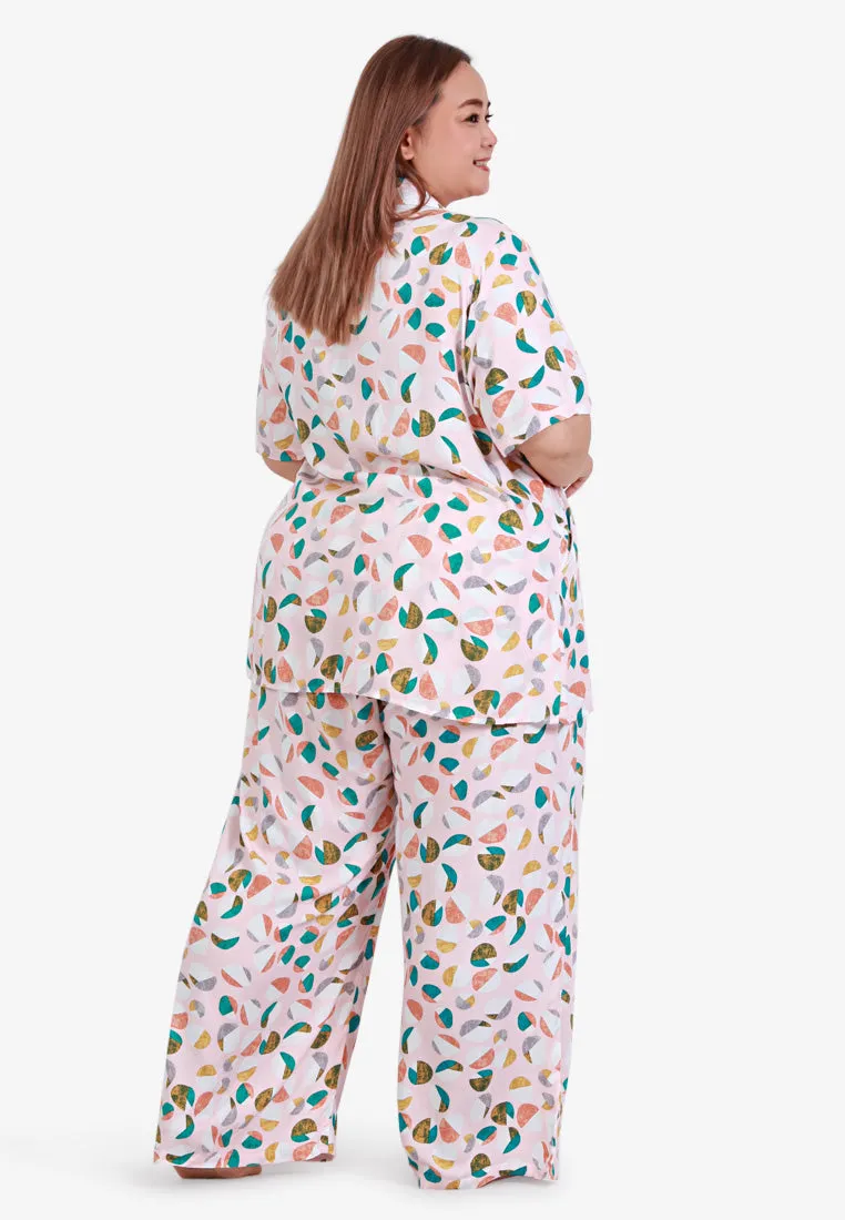 Londi Cotton Rayon Sleepwear Long Pajama Shirt Set - Light Pink