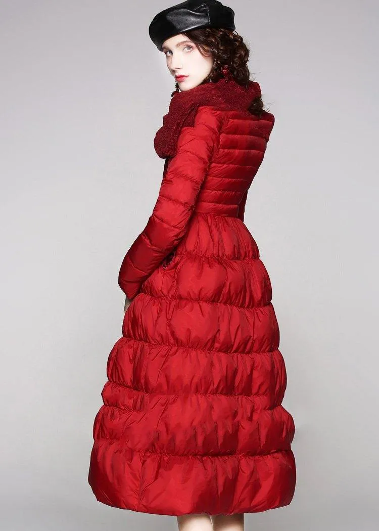 Luxury red duck down coat oversize  snow jackets big hem Elegant Jackets