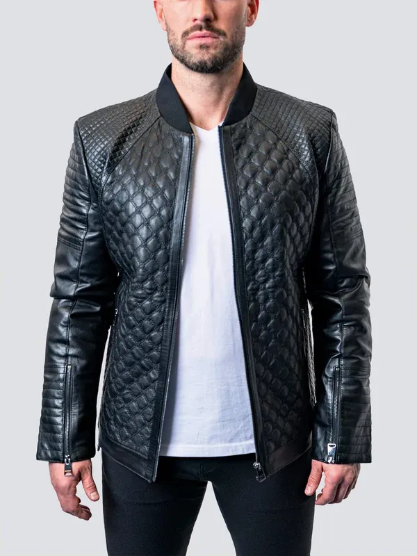 Maceoo Leather Jacket Croco | Black