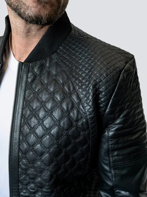 Maceoo Leather Jacket Croco | Black