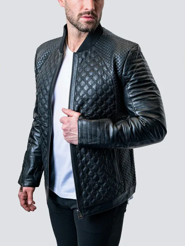 Maceoo Leather Jacket Croco | Black