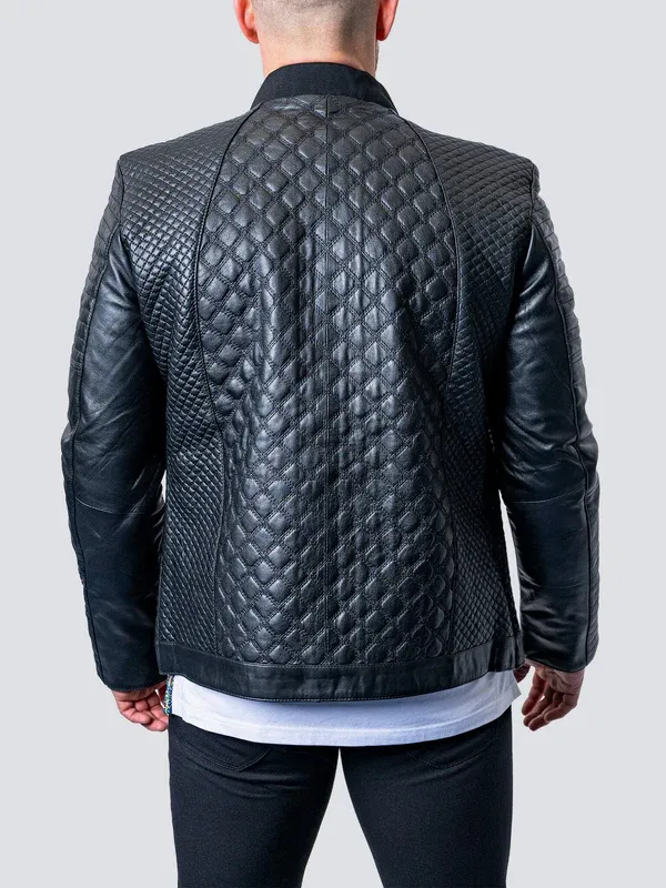 Maceoo Leather Jacket Croco | Black