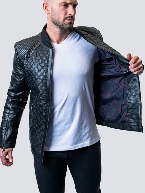 Maceoo Leather Jacket Croco | Black