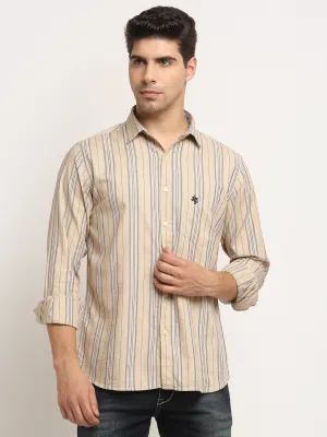 Men Cotton Striped Beige Full Sleeve Casual Shirt for Men with Pocket