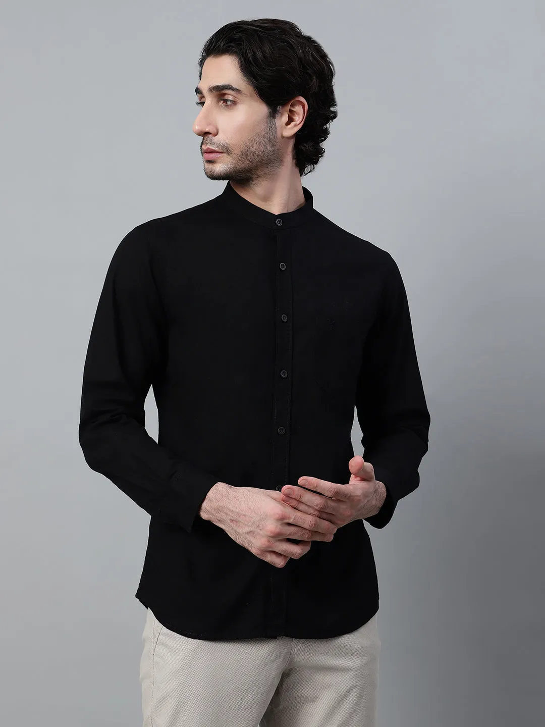 Men's Black Solid Full Sleeve Casual Shirt