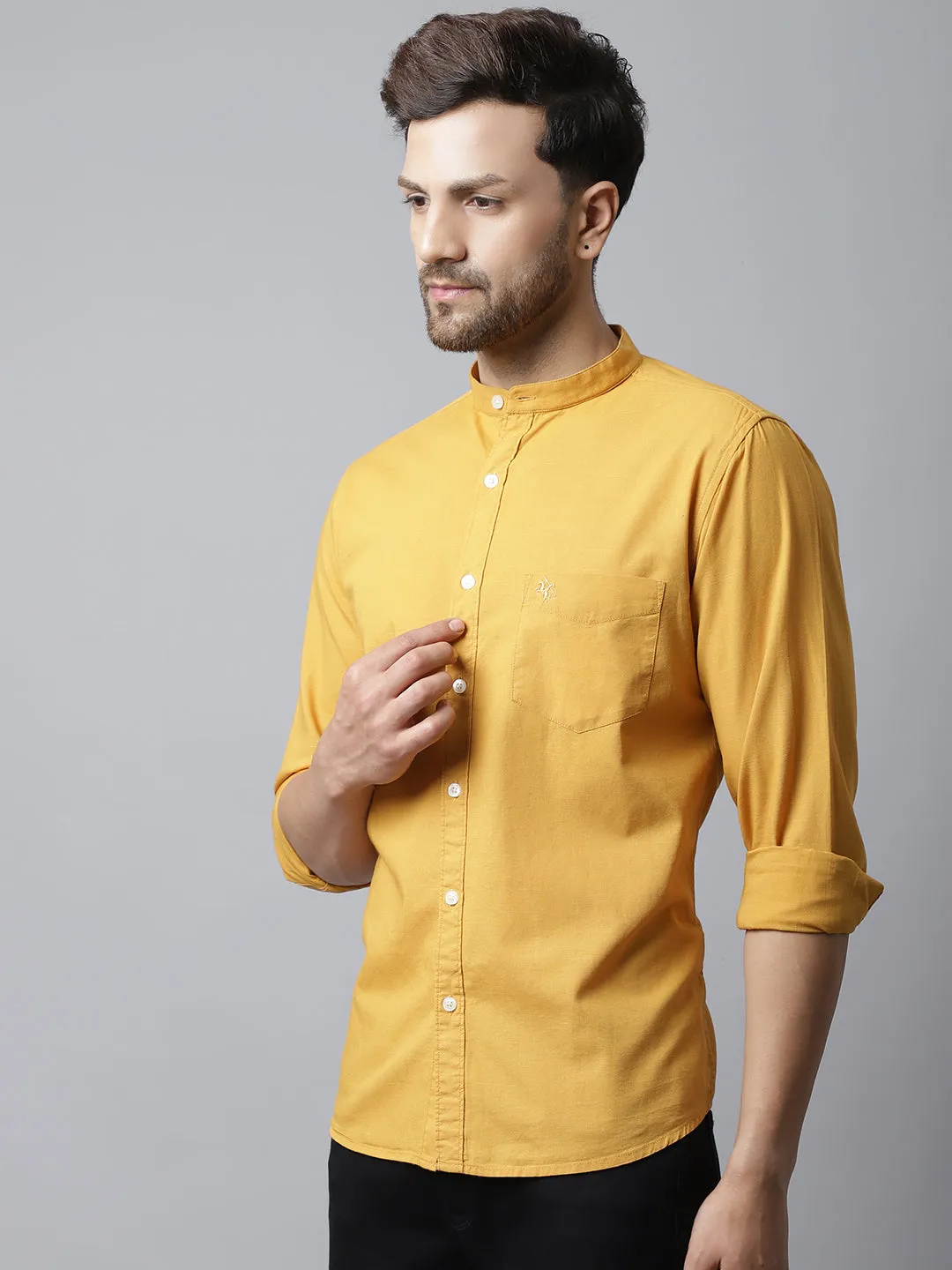 Men's Golden Casual Plain Full Sleeve Shirt