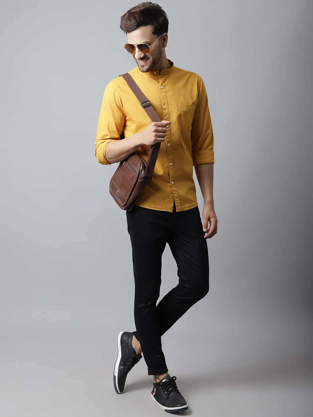 Men's Golden Casual Plain Full Sleeve Shirt