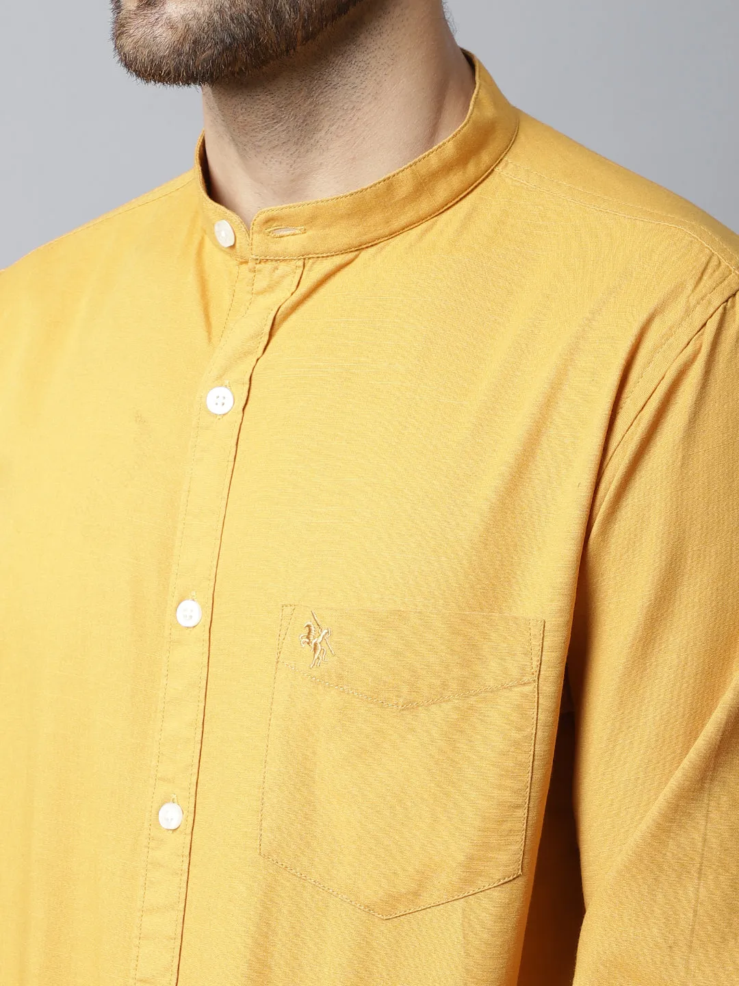 Men's Golden Casual Plain Full Sleeve Shirt