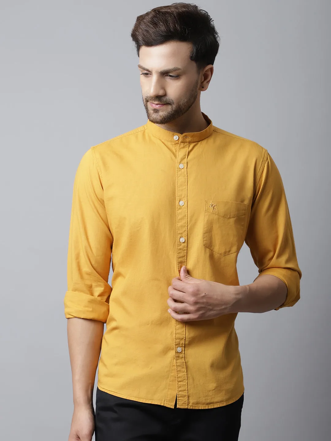 Men's Golden Casual Plain Full Sleeve Shirt