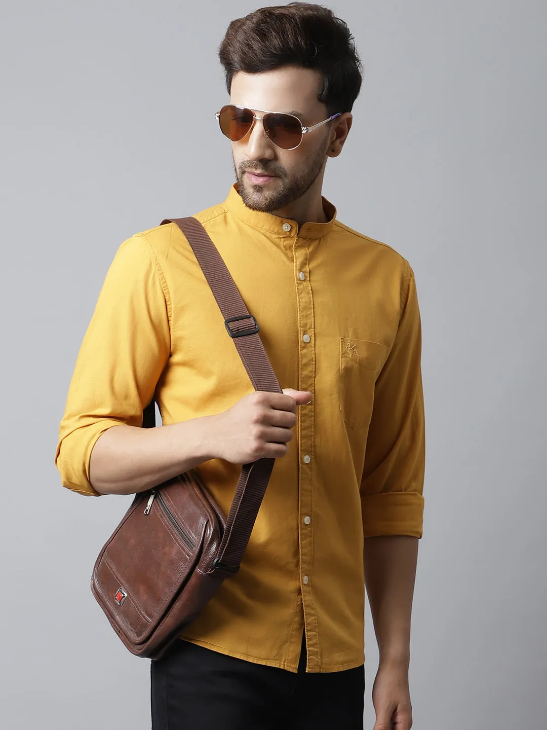 Men's Golden Casual Plain Full Sleeve Shirt