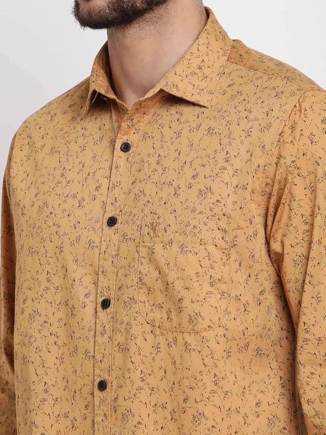 Men's Mustard Casual Abstract Print Full Sleeve Shirt