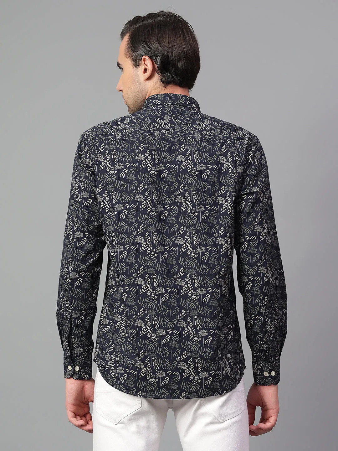 Men's Navy Blue Printed Full Sleeve Casual Shirt