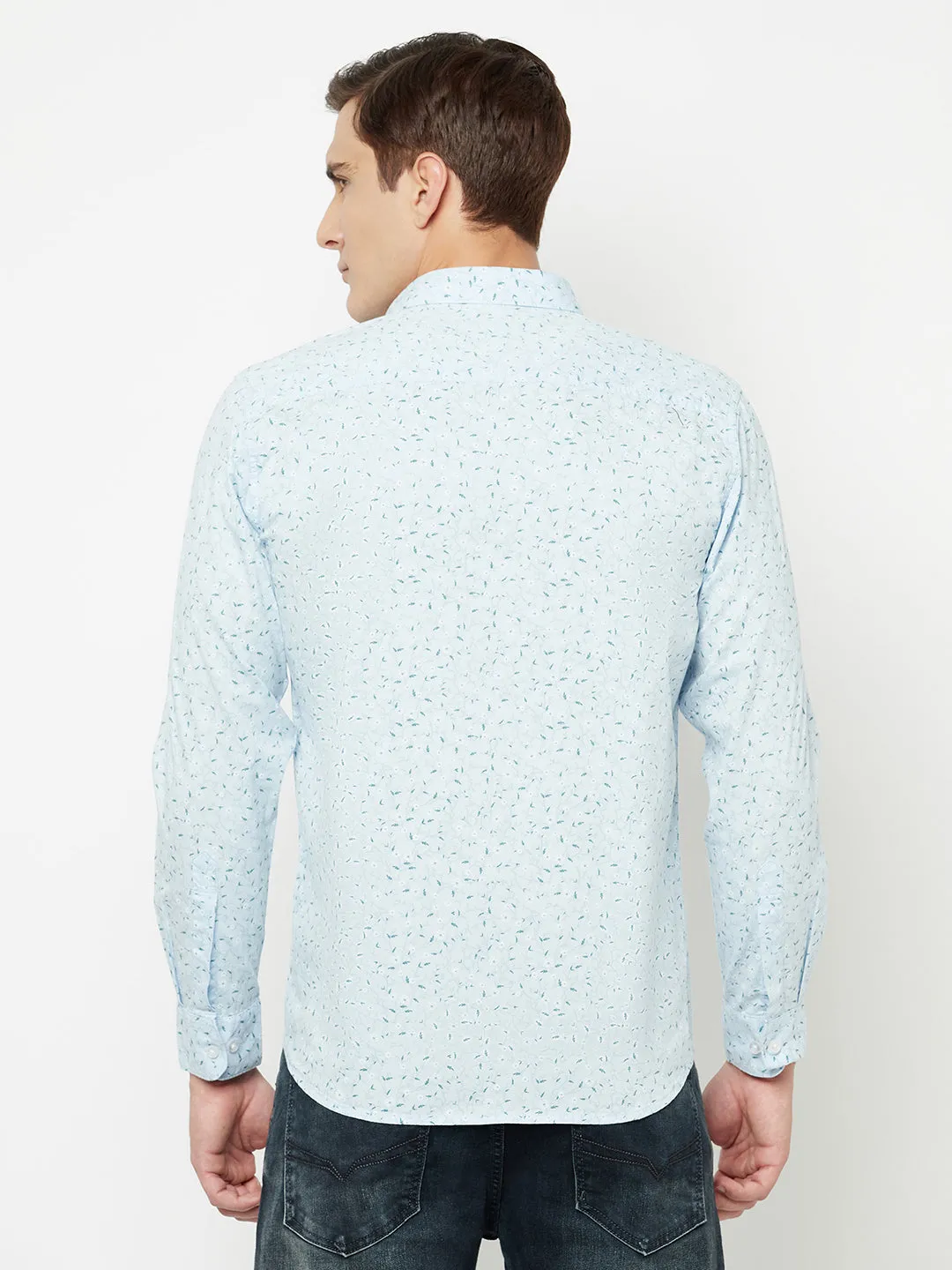 Men's Sky Blue Casual Floral Print Full Sleeve Shirt