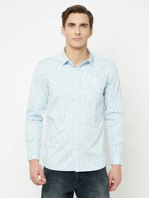 Men's Sky Blue Casual Floral Print Full Sleeve Shirt