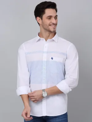 Men's Sky Blue Casual Horizontal Placement Stripe Full Sleeve Shirt