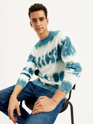 Men's Tie-Dye Light-Blue Crew Neck Sweater