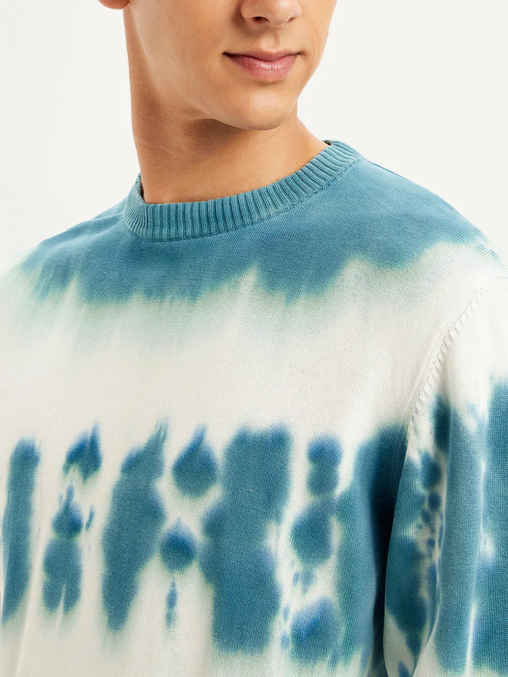 Men's Tie-Dye Light-Blue Crew Neck Sweater