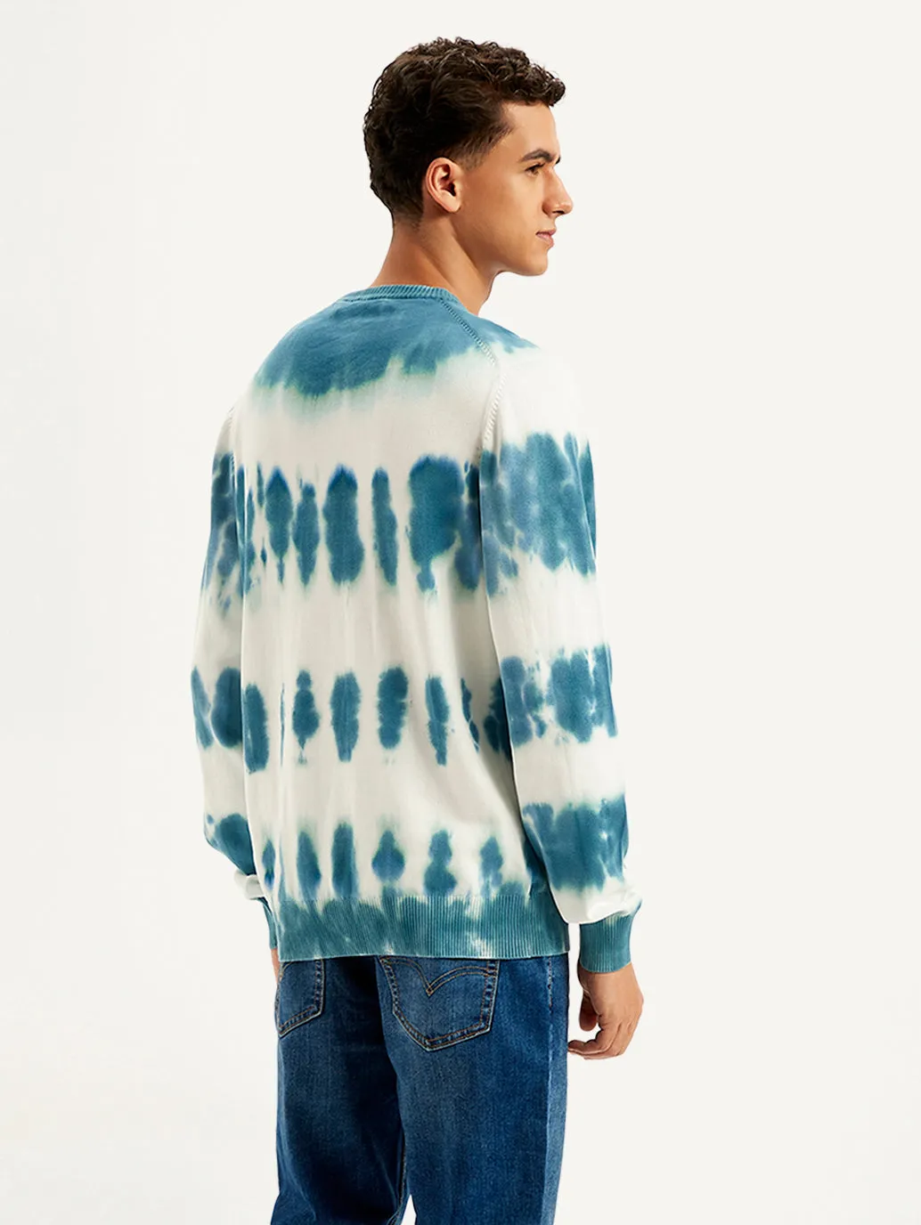 Men's Tie-Dye Light-Blue Crew Neck Sweater