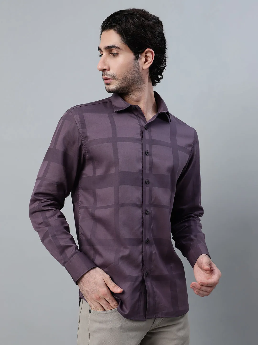 Men's Wine Printed Full Sleeve Casual Shirt