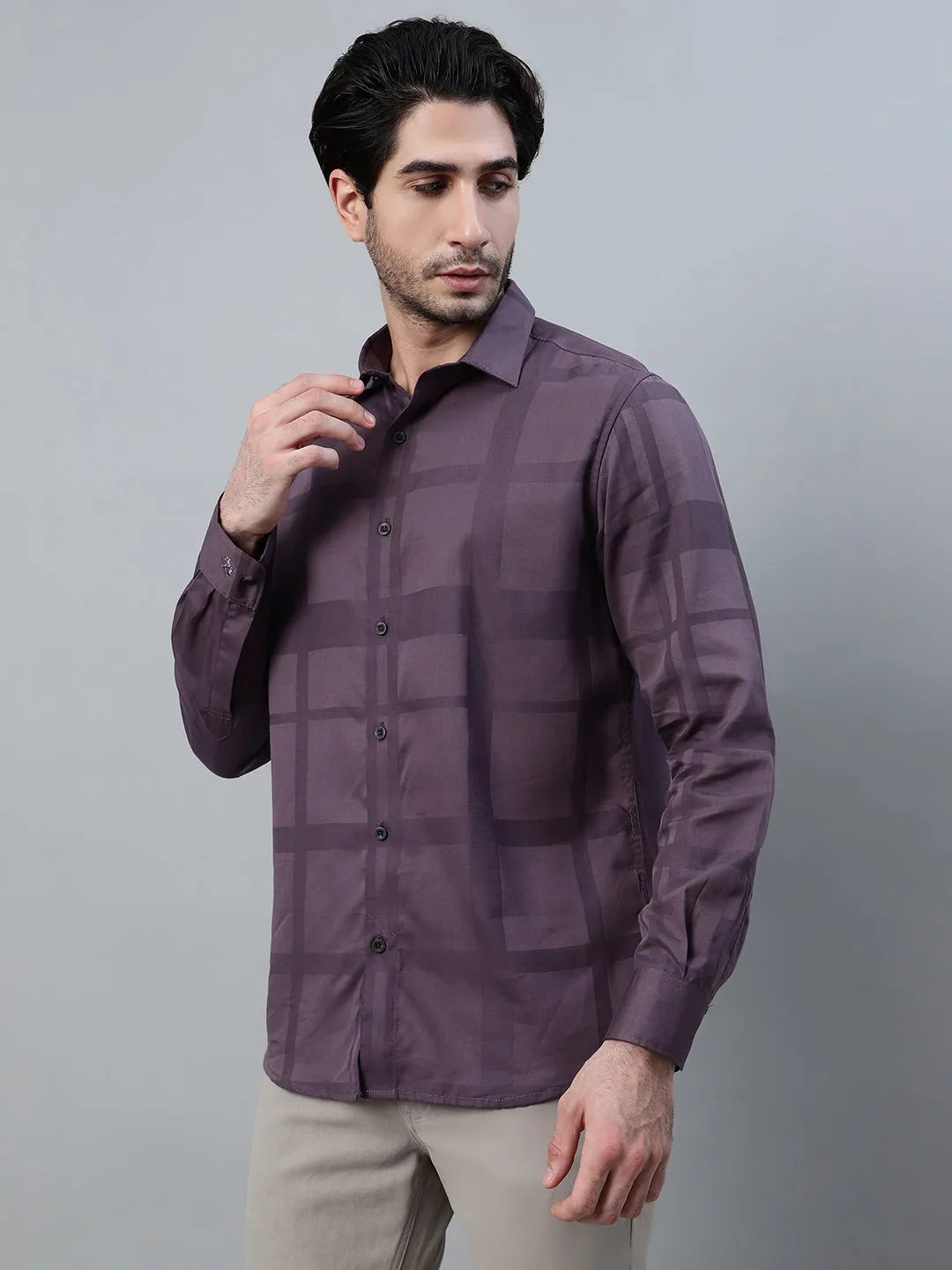 Men's Wine Printed Full Sleeve Casual Shirt