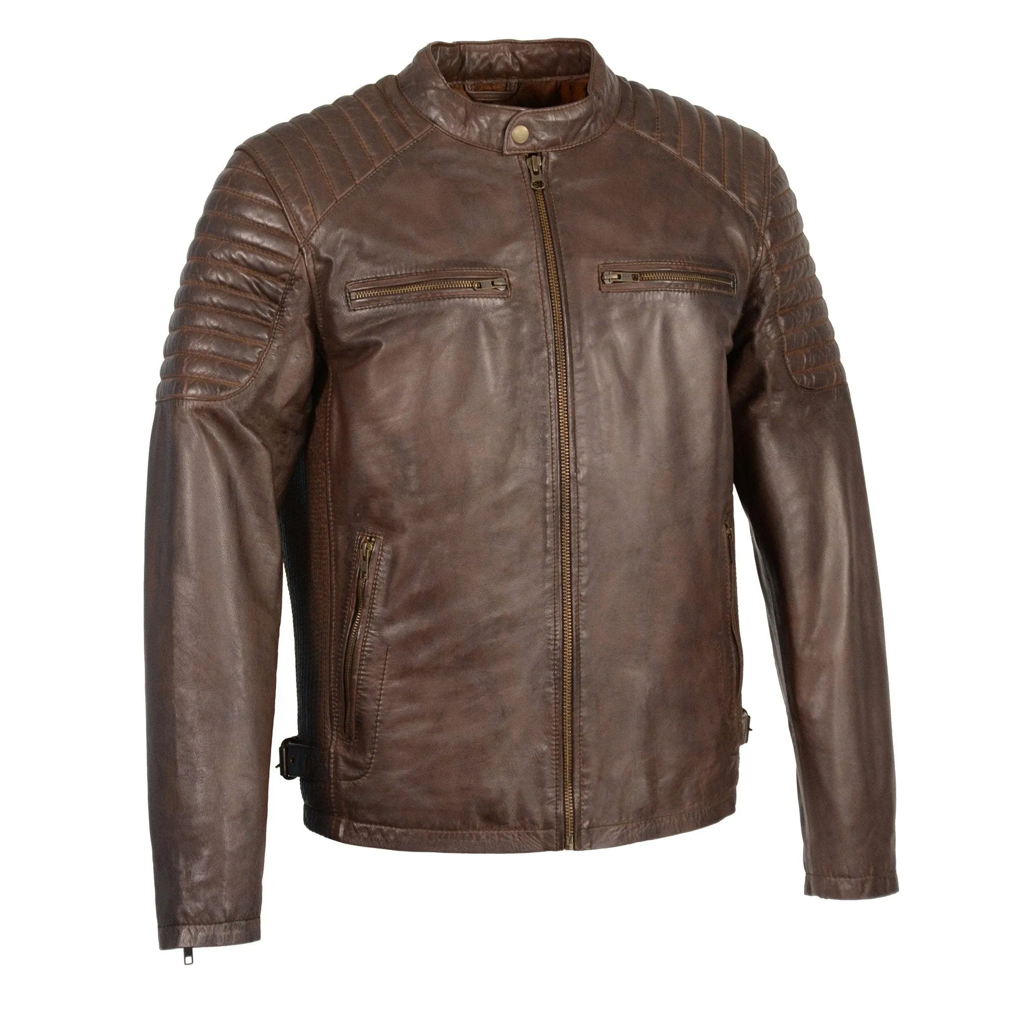 Milwaukee Leather-SFM1840-Men's Brown Leather Snap Collar Jacket with Quilted Shoulders