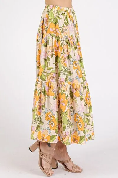 Mittoshop Flower Print Elastic Waist Tiered Skirt