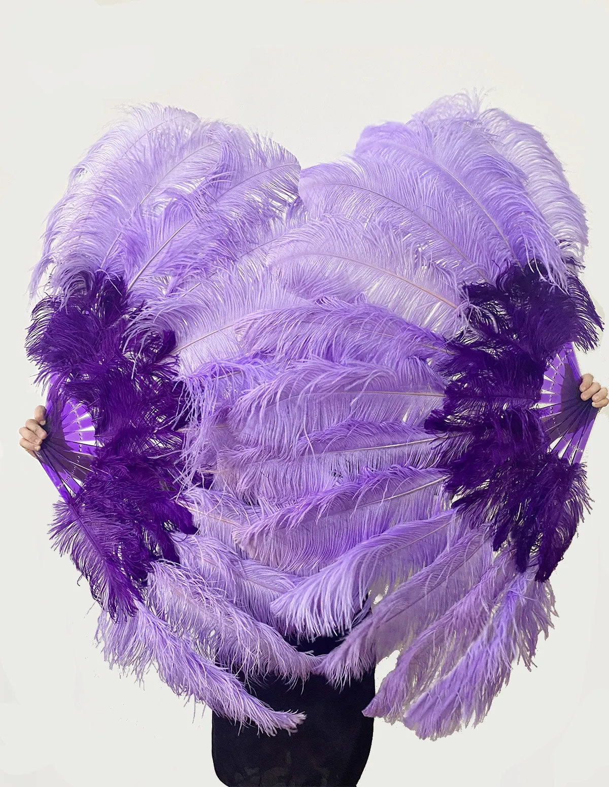 Mix violet & aqua violet 2 Layers Ostrich Feather Fan 30''x 54'' with Travel leather Bag