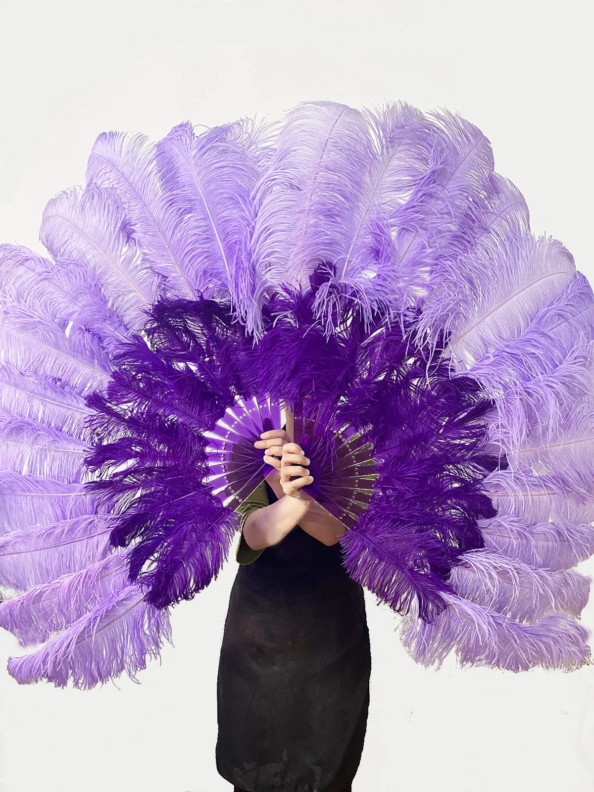 Mix violet & aqua violet 2 Layers Ostrich Feather Fan 30''x 54'' with Travel leather Bag