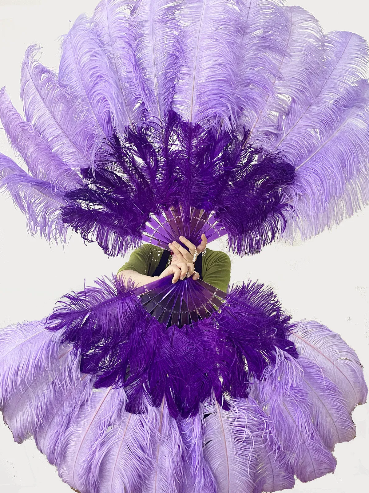 Mix violet & aqua violet 2 Layers Ostrich Feather Fan 30''x 54'' with Travel leather Bag