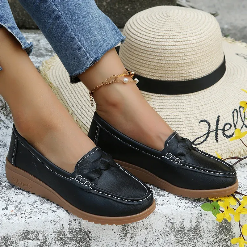 Orthopedic Women Shoes Soft Leather Slip On Walking Loafers Shoes