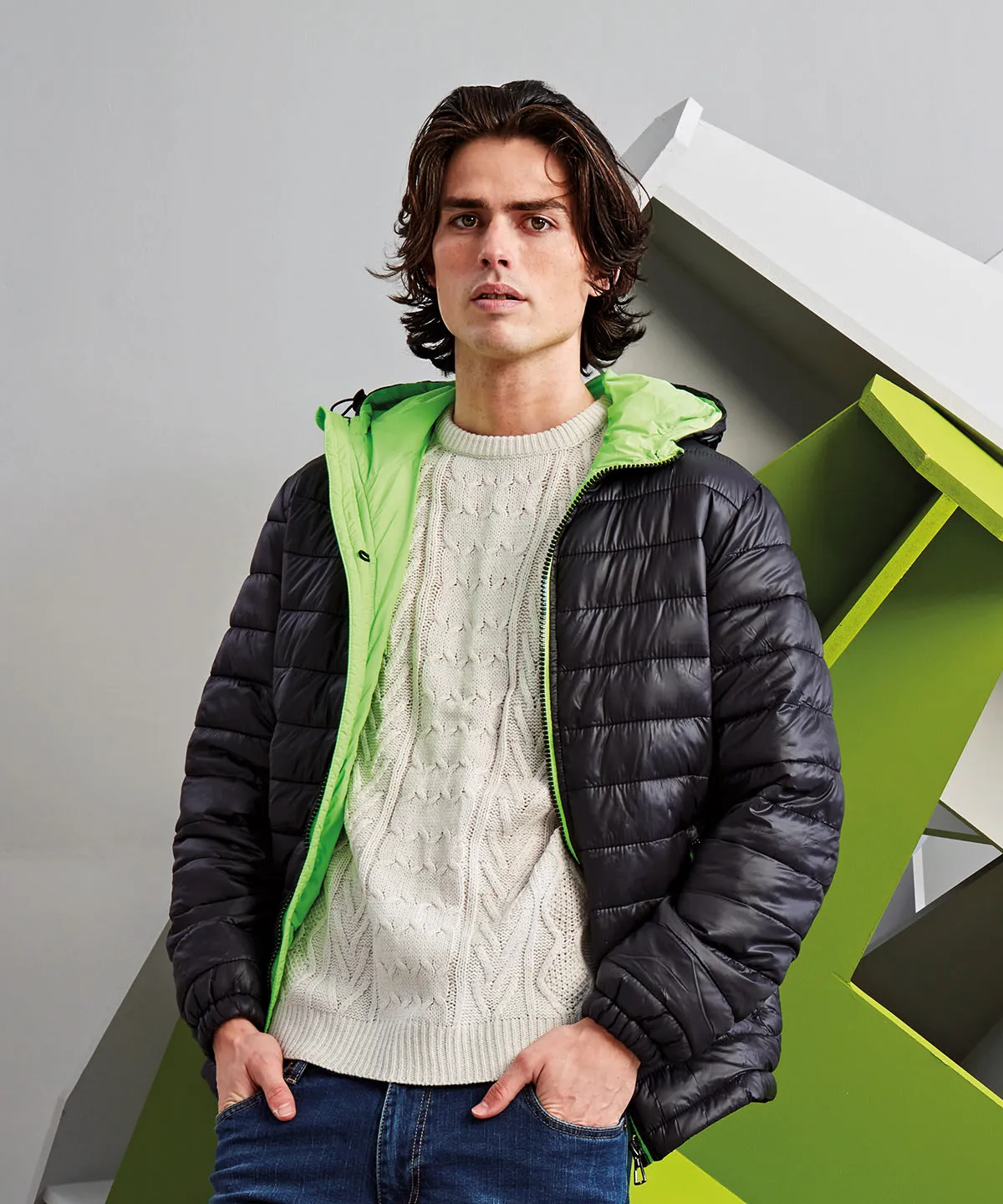 Padded jacket | Black/Lime