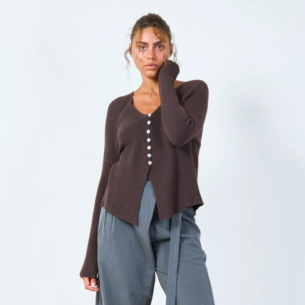 Ribbed button-up cropped cardigan wholesale