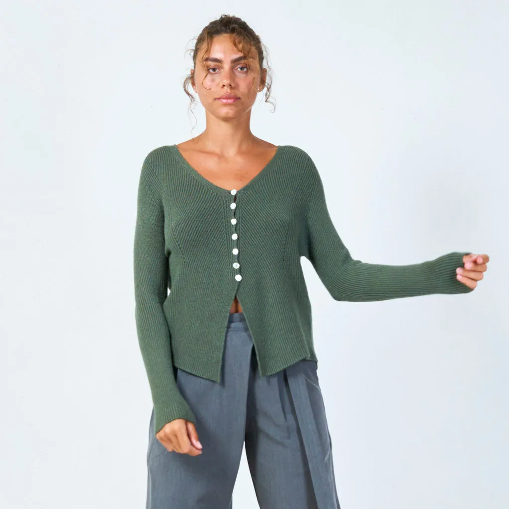 Ribbed button-up cropped cardigan wholesale