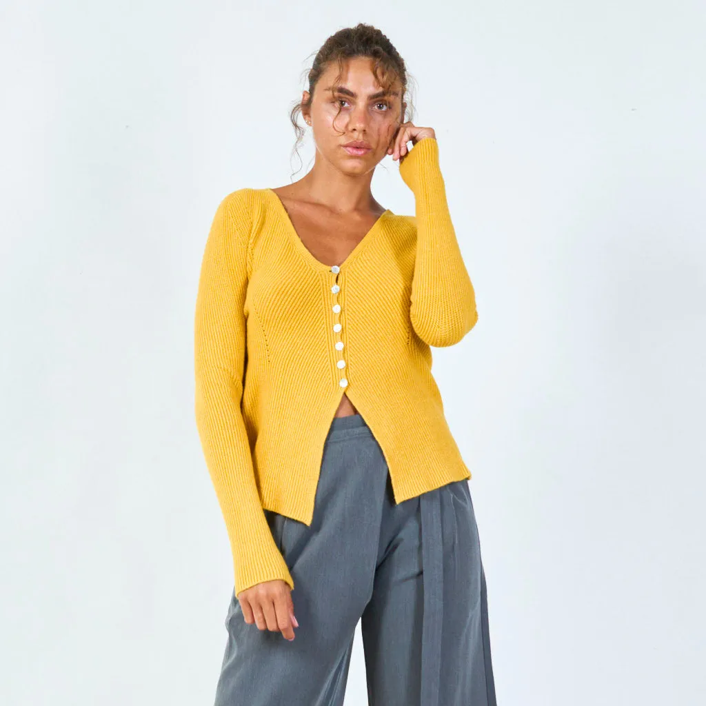 Ribbed button-up cropped cardigan wholesale