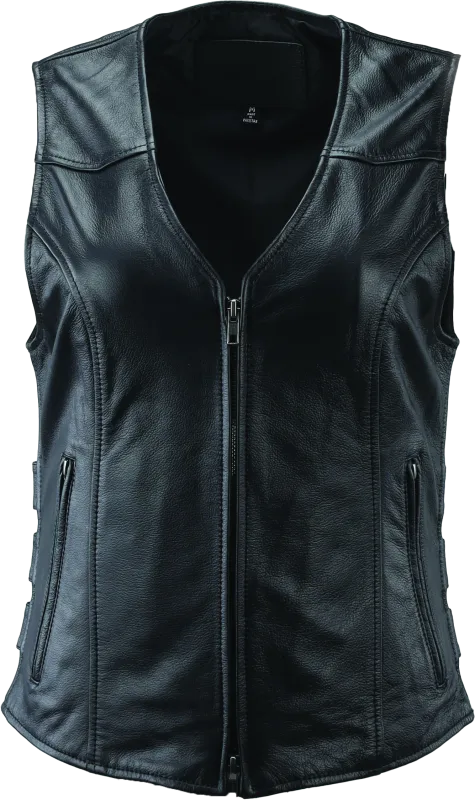 River Road Plains Leather Vest Black Womens - 2XL