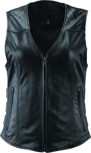 River Road Plains Leather Vest Black Womens - 2XL