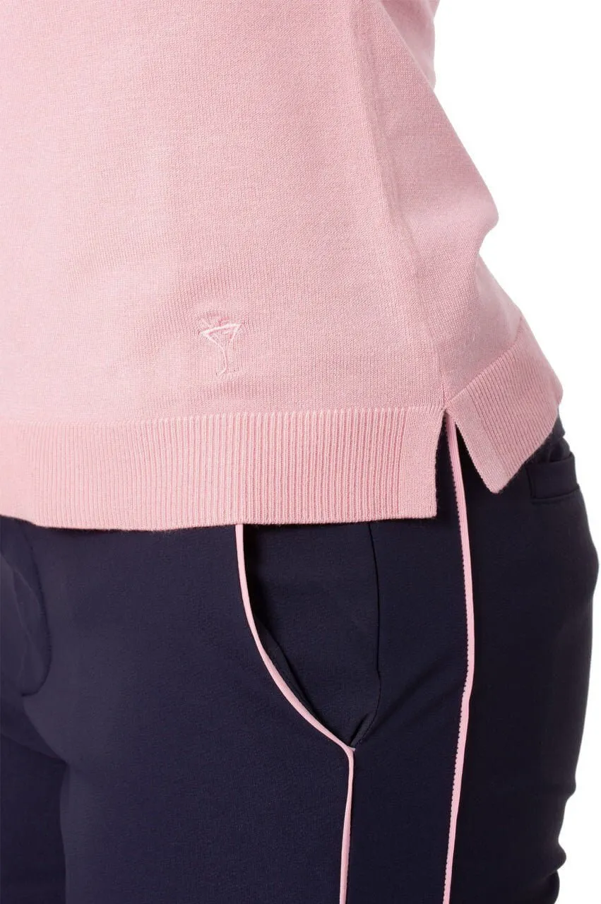 Rose Pink Stretch V-Neck Sweater