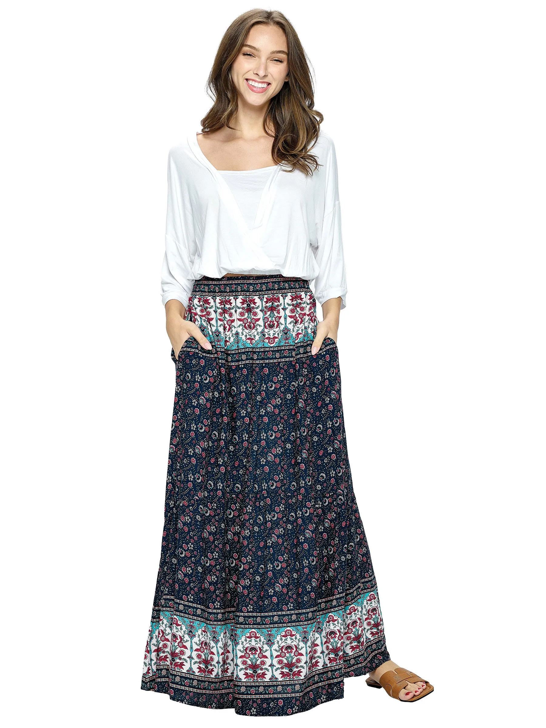 Skirt Floral Flowy With Pockets