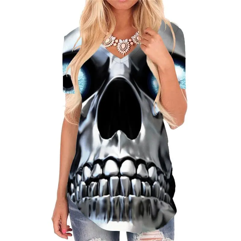 Skull T Shirt Women Punk Shirt Print Metal Funny T shirts Robot T-shirts 3d