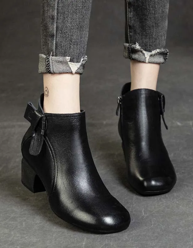 Soft Bottom Square Toe Leather Retro Boots