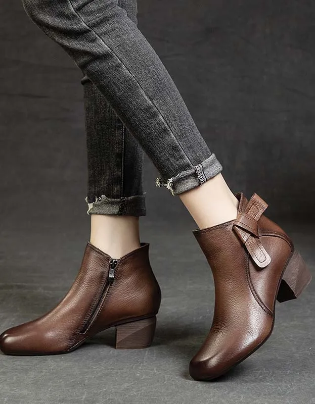 Soft Bottom Square Toe Leather Retro Boots