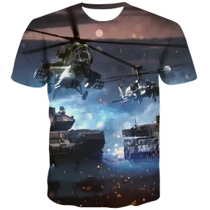 Tank T-shirt Men Helicopter Shirt Print Military T-shirts Graphic War T shirts Funny