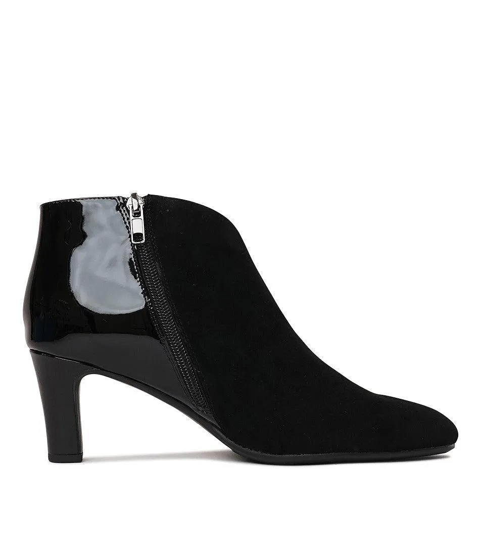 Templess Black Suede/ Black Patent Ankle Boots