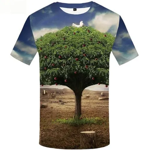 Tree T shirts Men Apple T-shirts 3d Bird Tshirts Casual Forest Tshirt Anime Animal T-shirts Graphic Short Sleeve Fashion Mens